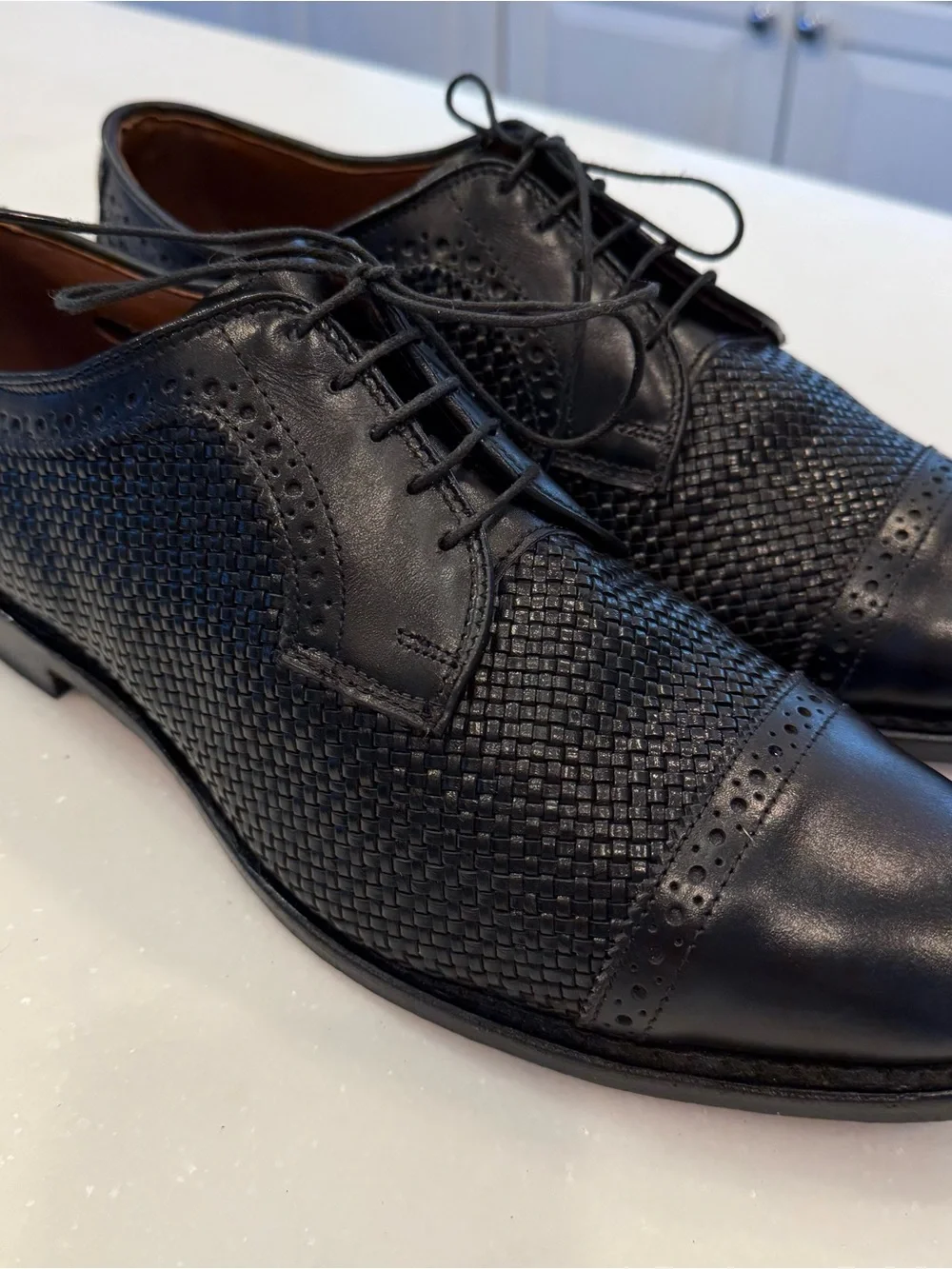 Allen Edmonds Shreveport Black Woven Leather Oxford Shoes Sz 10D EUC